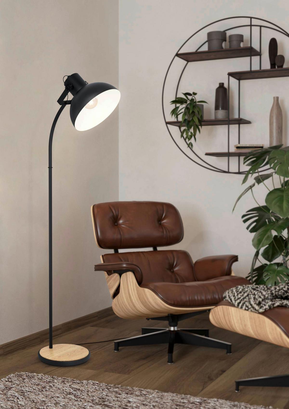 Stehleuchte 43166* Lubenham - Schwarz/Braun, LIFESTYLE, Holz/Metall (47,5/30/160cm) - Eglo