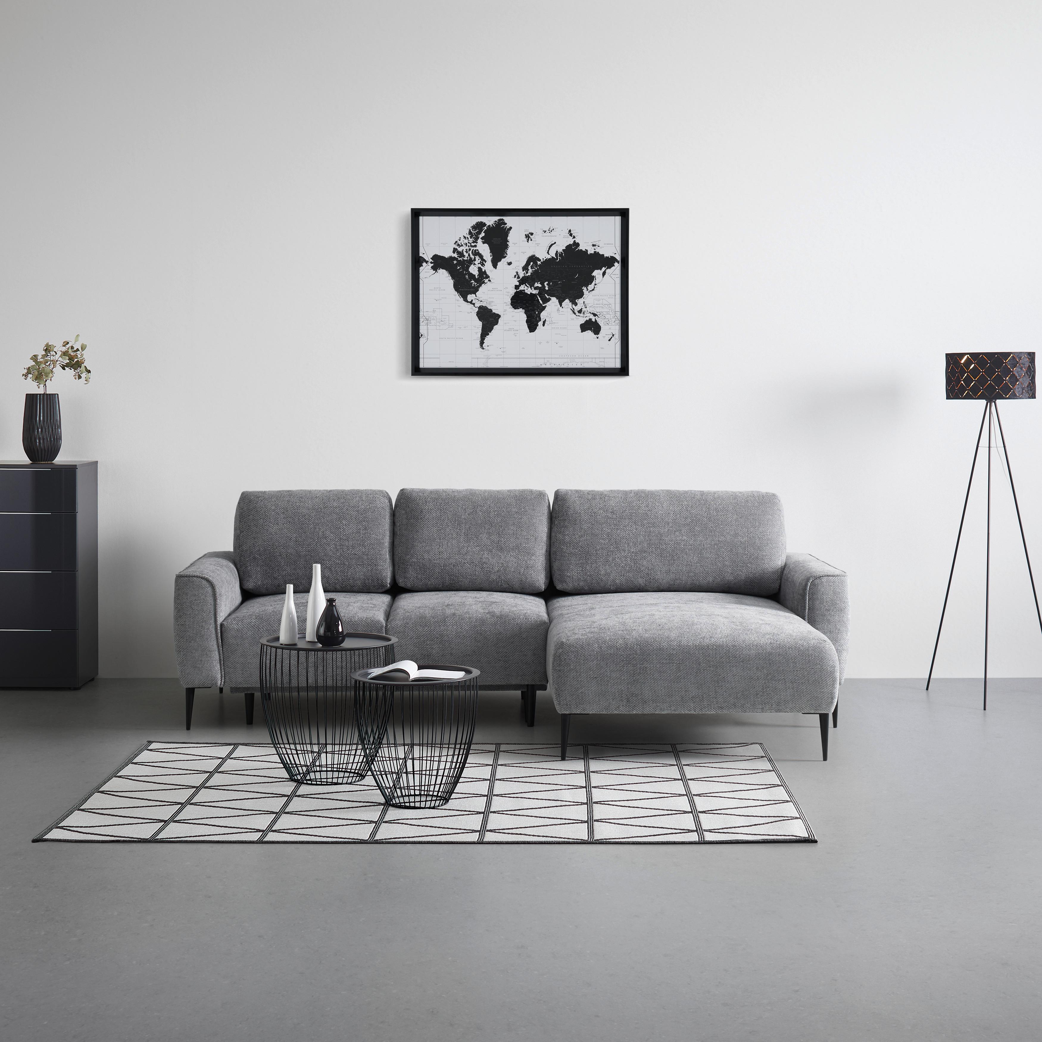 Rohová sedačka CUSTOM, pravá, šedá žinylka - šedá/černá, Moderní, kov/textil (255/164cm) - Mömax