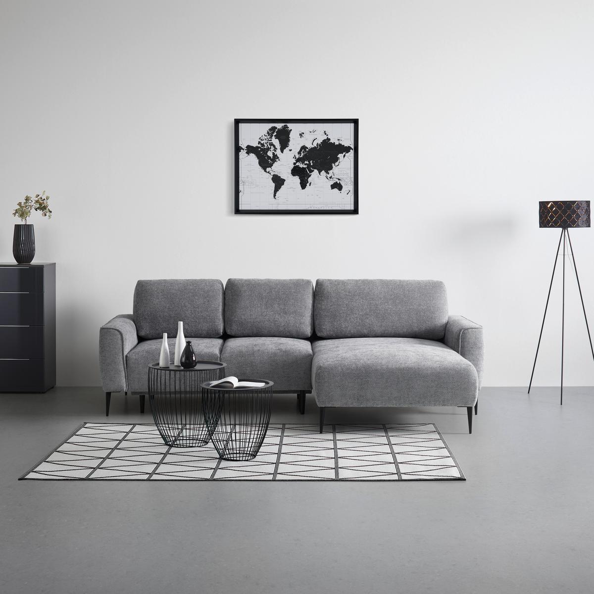 Rohová sedačka CUSTOM, pravá, šedá žinylka - šedá/černá, Moderní, kov/textil (255/164cm) - Mömax