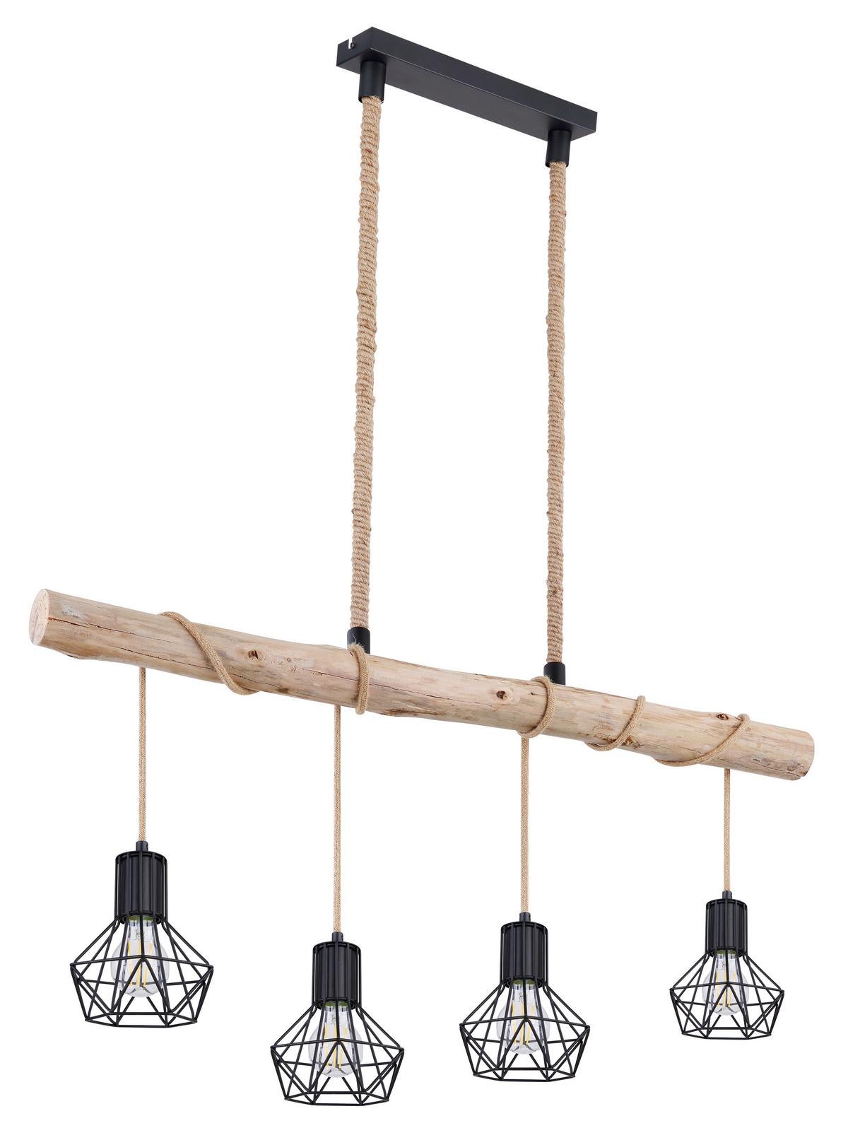 Hängeleuchte Priska - Schwarz/Naturfarben, Natur, Glas/Naturmaterialien (100/15/120cm) - Globo