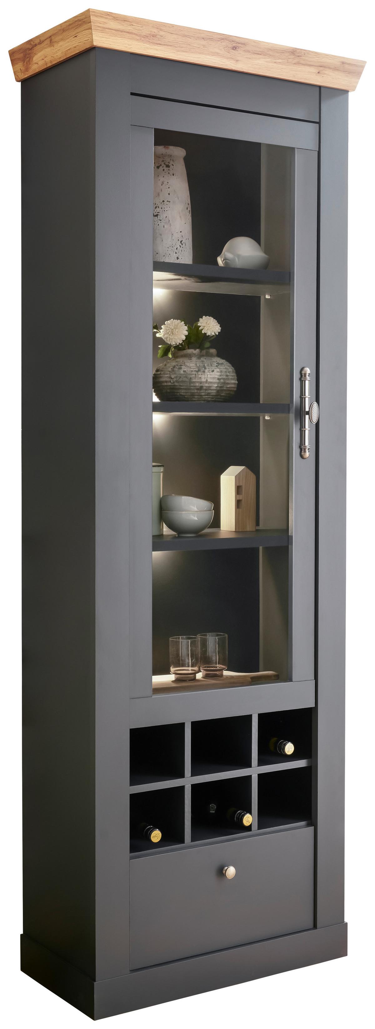 Vitrine Catania Anthrazit/Eiche B: 72cm - Anthrazit/Eiche Wotan, Design, Holzwerkstoff (72/201/38cm) - MID.YOU