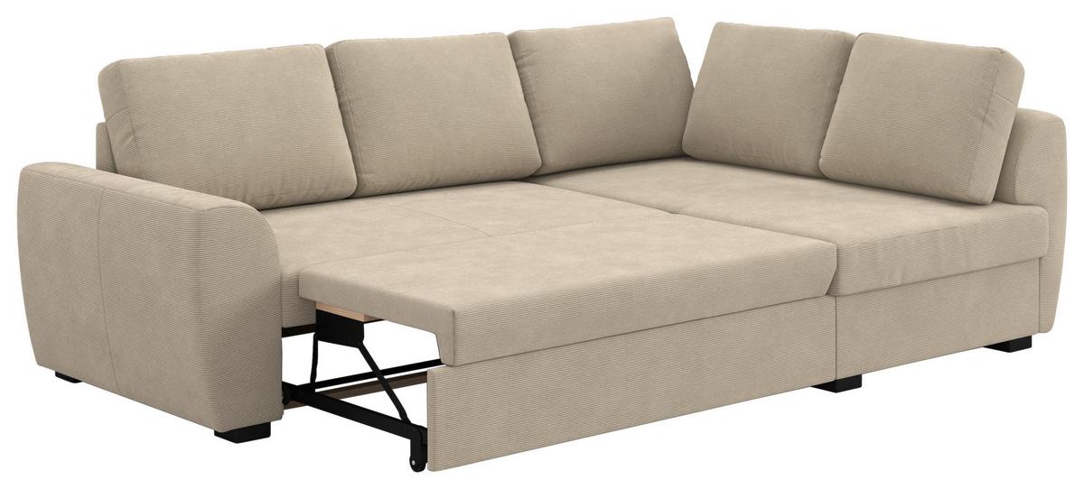 Ecksofa mit Bettfunktion Drift Cord braun, B: 253cm - Schwarz/Braun, Trend, Textil (253/154cm)
