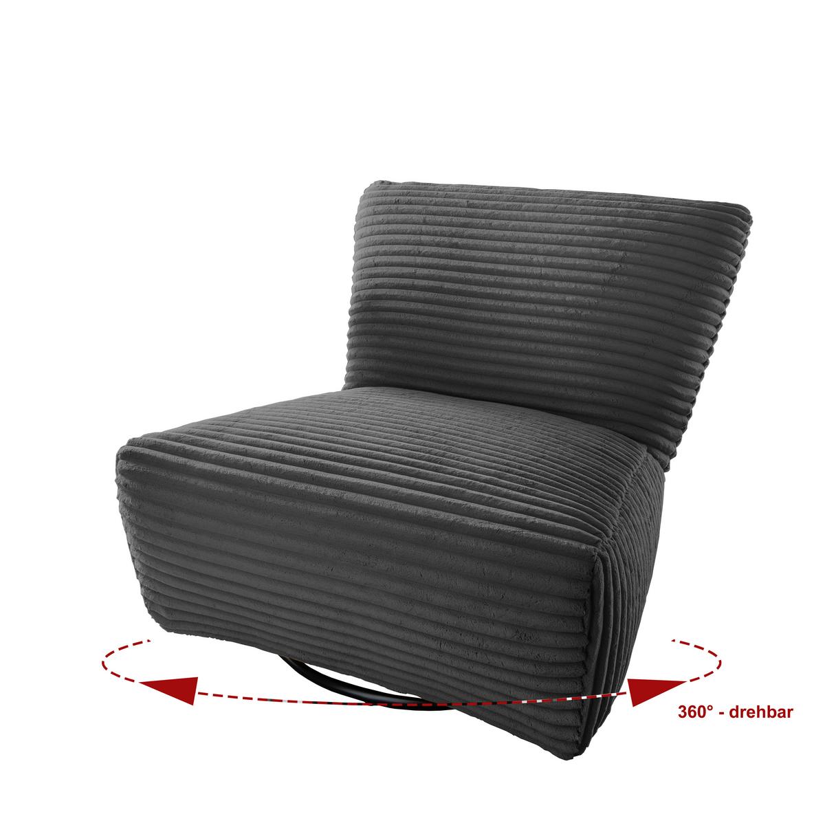 Xxl-sessel Cremallo Anthrazit 360° Drehbar, B: 95 Cm - Anthrazit/Schwarz, Trend, Textil (95/77/94cm) - Livetastic