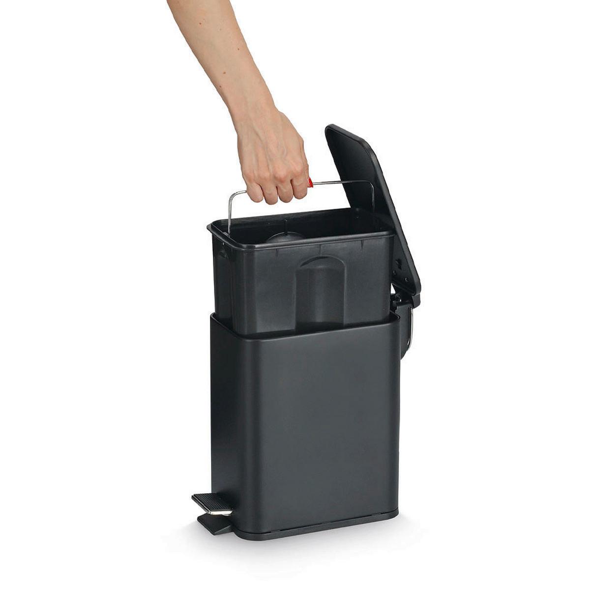 Treteimer in Schwarz LxBxH: ca. 28,7x14x29 cm - Schwarz, Basics, Metall (28,7/14/29cm) - Zeller Present