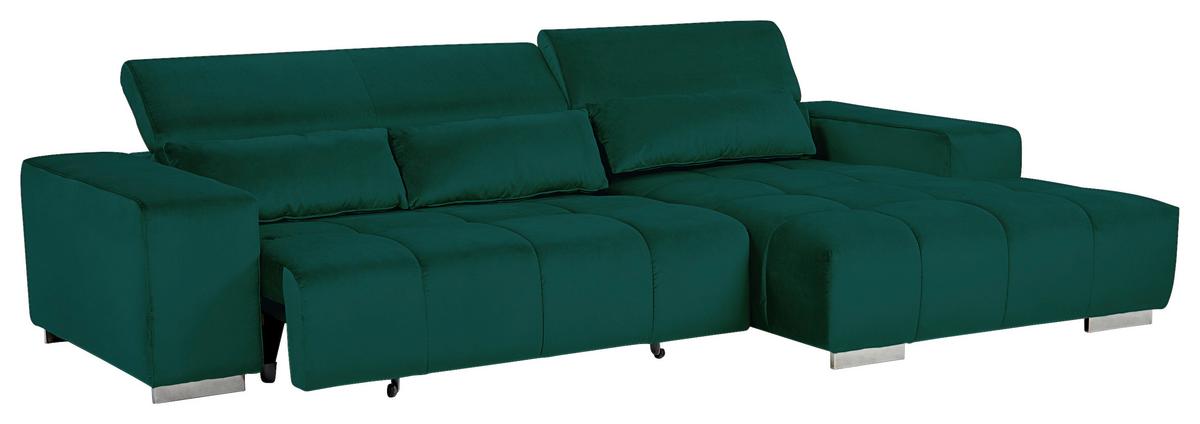 Ecksofa mit Relaxfunktion Orion Kopfstütze Klappbar Grün - Silberfarben/Grün, KONVENTIONELL, Textil (307/186cm) - Livetastic