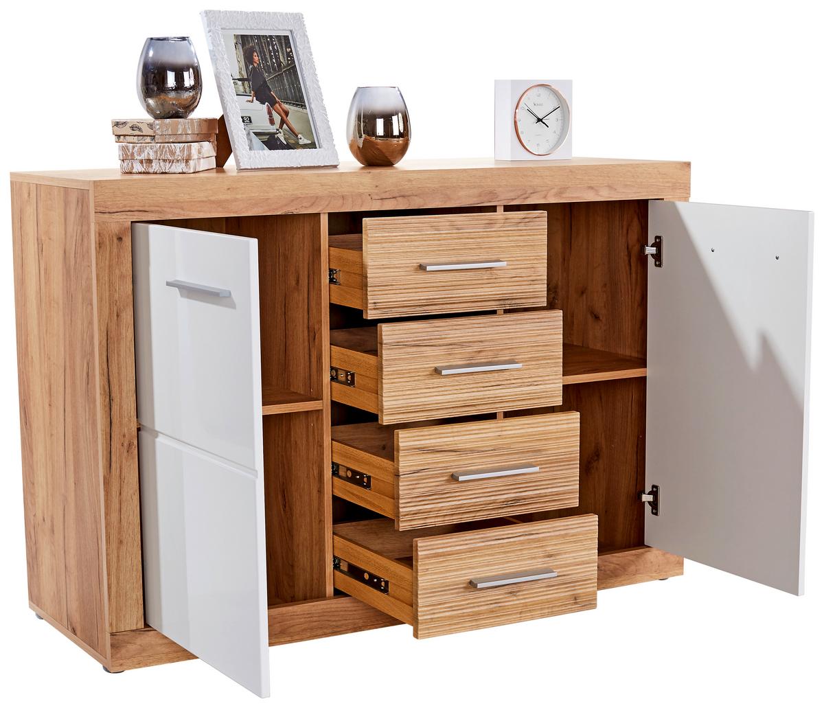 Kommode Xeno, Weiß/Eichefarben BxHxT: 137,5x86x39,9 cm - Eichefarben/Weiß, MODERN, Holzwerkstoff (137,5/86/39,9cm)