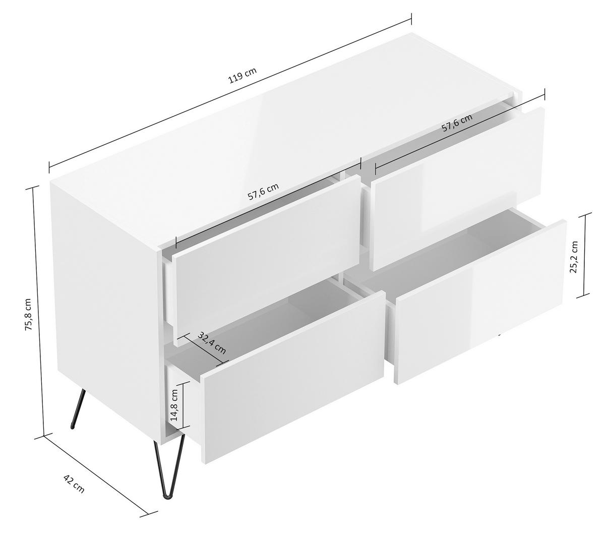 Sideboard Posseik Industrial Weiß/eichefarben B: 119 Cm - Eichefarben/Schwarz, Design, Holzwerkstoff (119/75/42cm) - P & B
