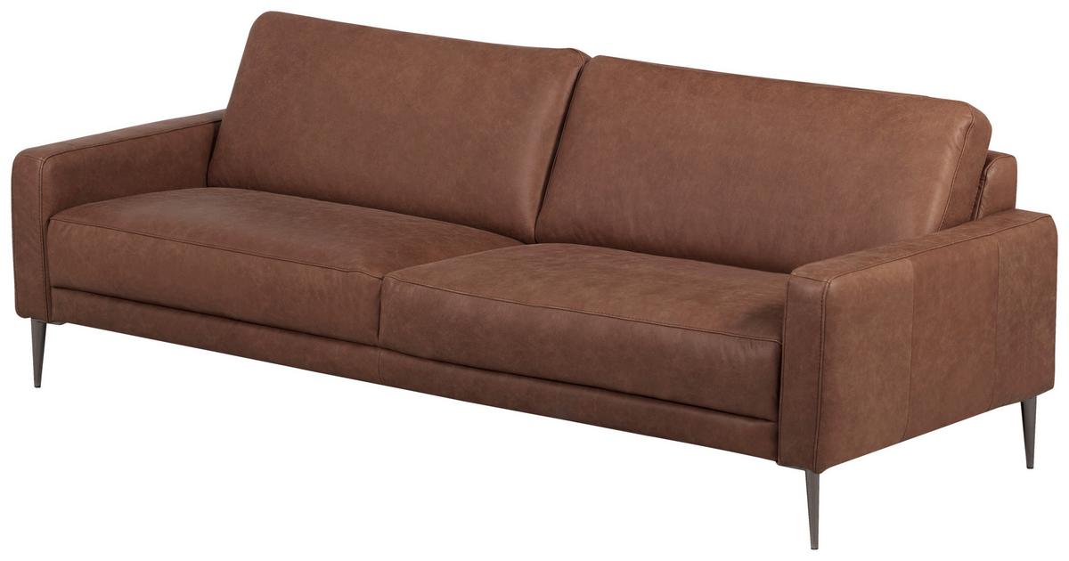3,5-Sitzer Spring, Dunkelbraun B: 207 cm - Dunkelbraun/Schwarzchrom, Design, Leder (207/85/92cm) - Livetastic