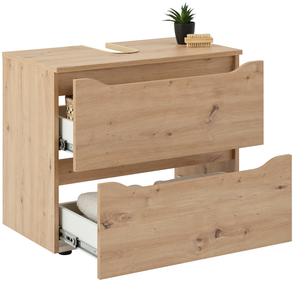Waschbeckenunterschrank Giga B: 70 Cm Eichefarben - Eichefarben/Schwarz, MODERN, Holzwerkstoff (70/60/40cm)