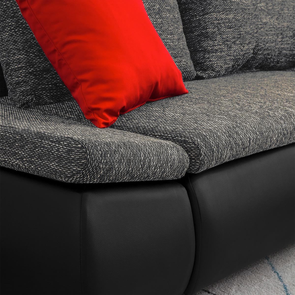 Ecksofa Acra Grau, Schwarz S:266x175cm - Chromfarben/Schwarz, Design, Textil (266/175cm) - Livetastic