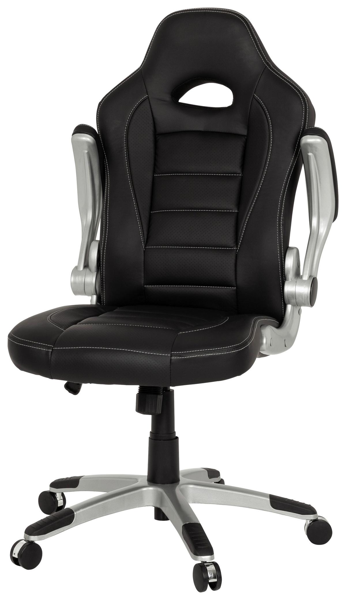 Gamingstuhl Game Sport Schwarz - Silberfarben/Schwarz, MODERN, Kunststoff/Textil (64/118/57cm) - MID.YOU