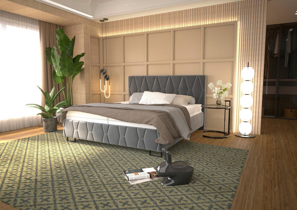 Čalouněná postel ATESSA 160x200 cm, šedá - šedá, Moderní, dřevo/textil (160/200cm)