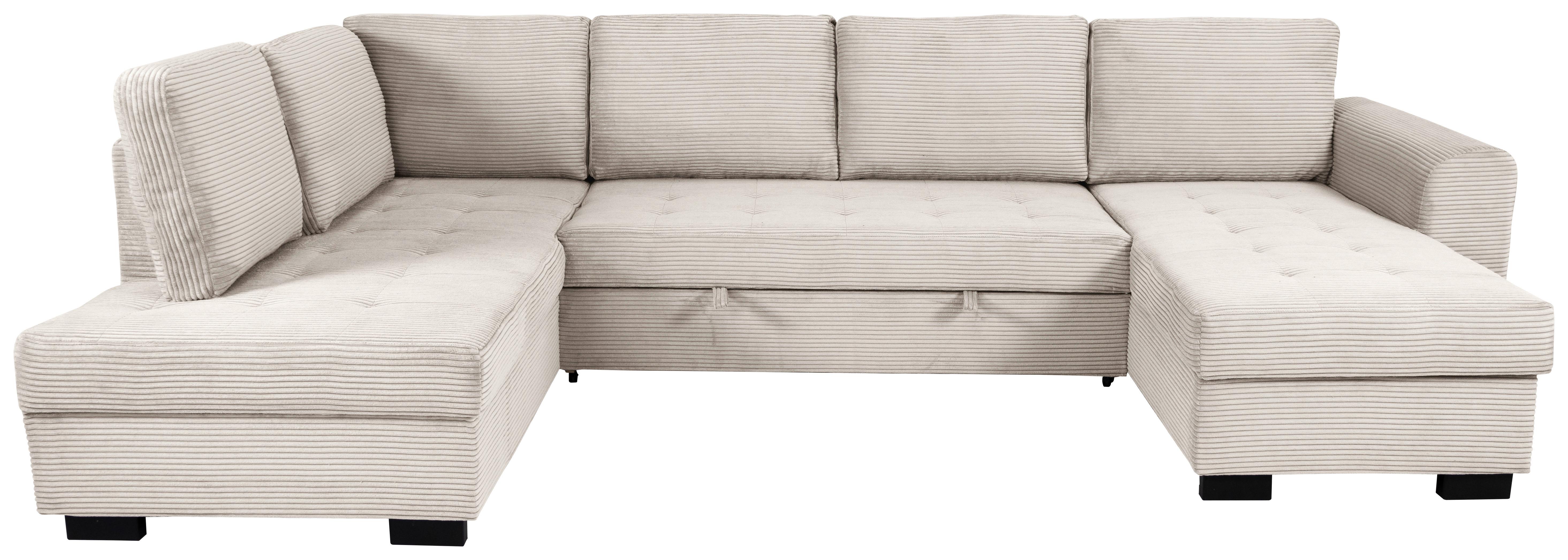 Souprava U MALTE, levá, krémový manšestr - černá/krémová, Moderní, textil/plast (178/305/155cm) - Based
