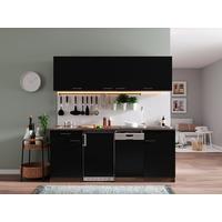 Küchenzeile Economy mit Geräten 195 cm Schwarz/Eiche Dekor - Eichefarben/Schwarz, Basics, Holzwerkstoff (195cm) - Respekta