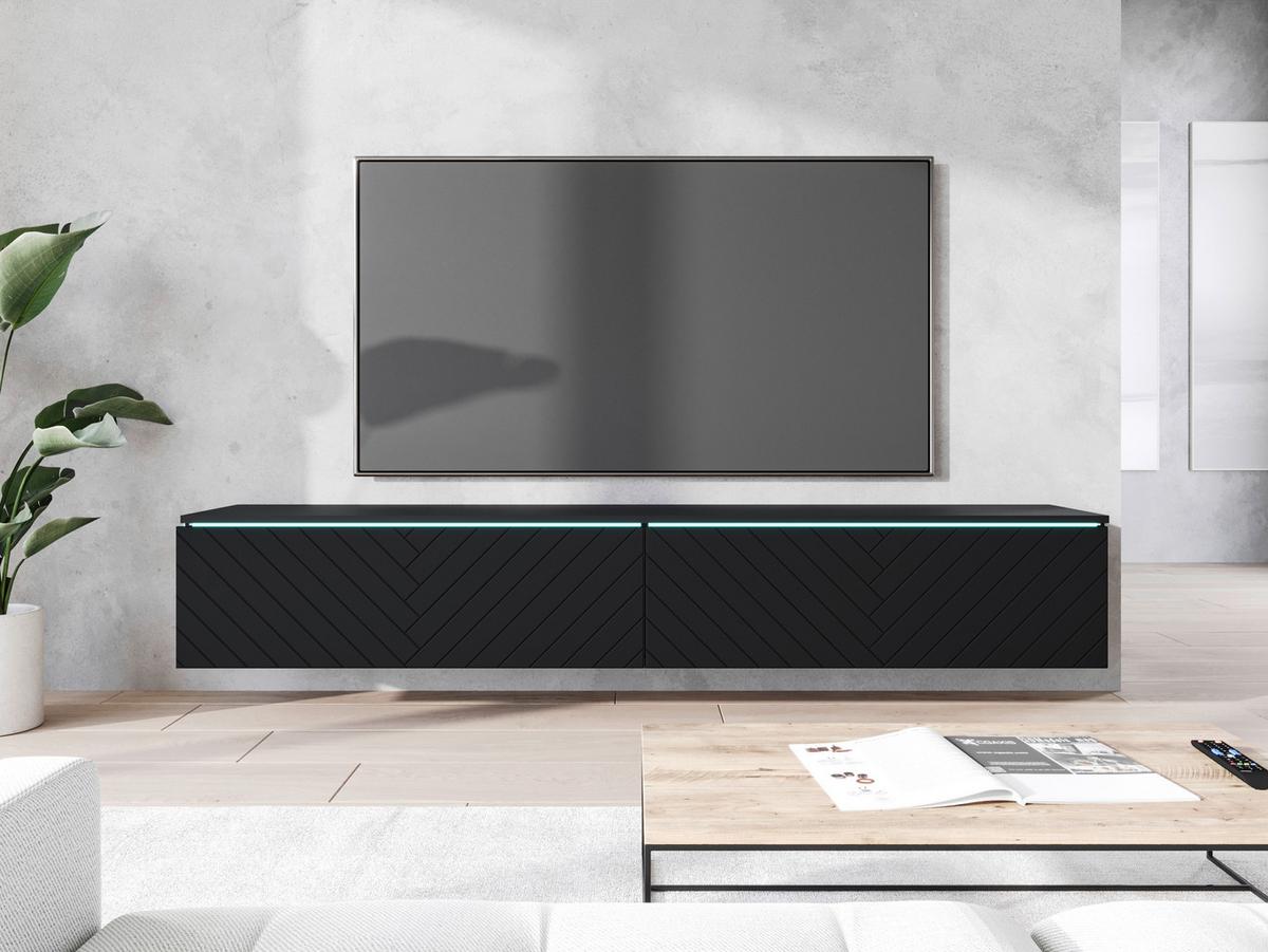 TV-Lowboard B: 180 cm Schwarz mit Fischgräte und Beleuchtung - Schwarz/Grau, Basics, Holzwerkstoff (180/30/33cm) - P & B
