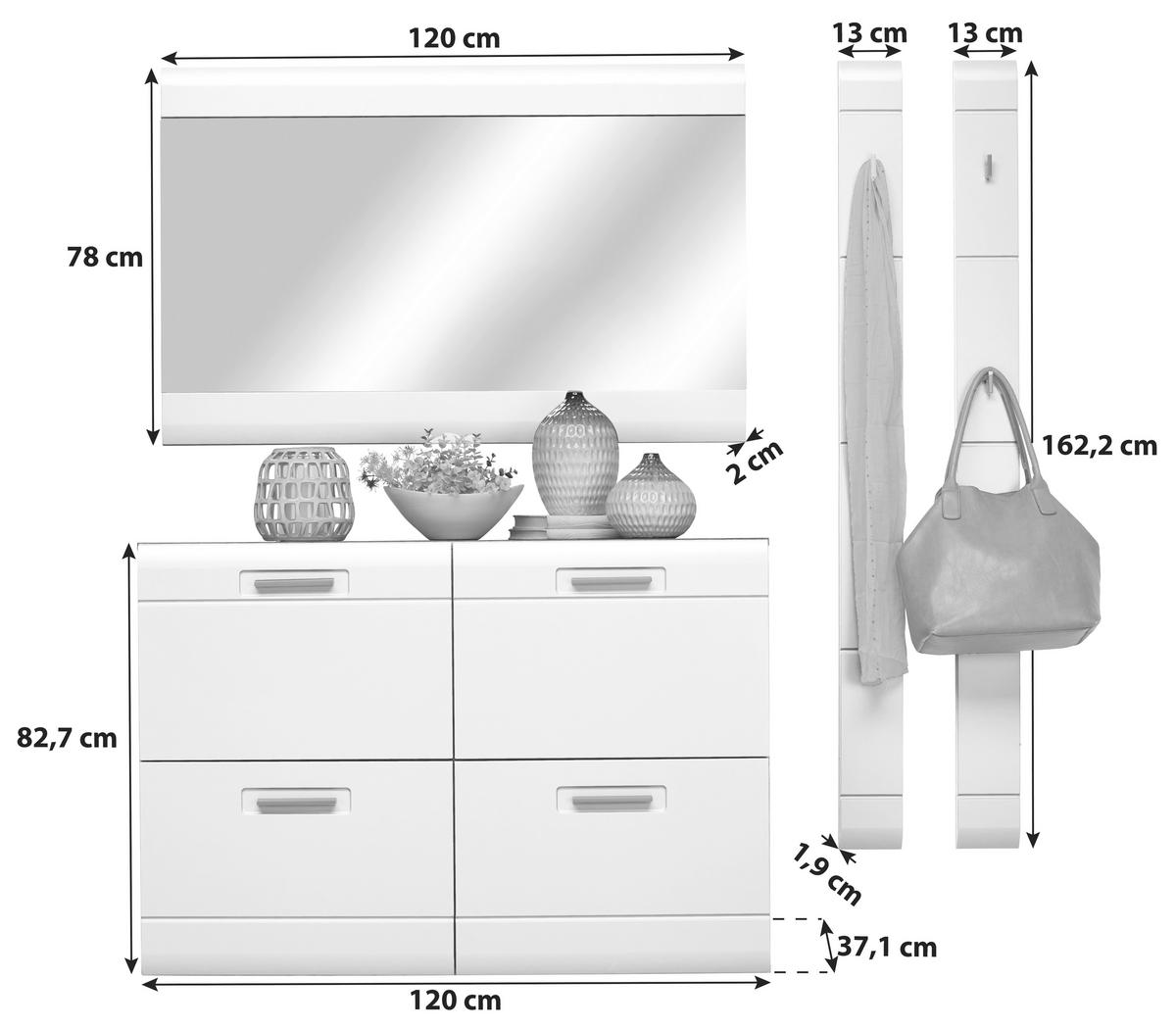Garderoben-set Auris Weiß/ Eiche Dekor 4-Tlg. Mit Spiegel - Eichefarben/Weiß, MODERN, Holzwerkstoff (146/204,2/37,1cm) - Luca Bessoni