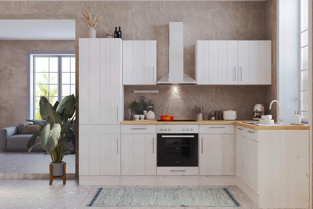 Eckküche Premium mit Geräten 280x172 cm Weiß/Eiche Dekor - Eichefarben/Weiß, ROMANTIK / LANDHAUS, Holzwerkstoff (280/172cm) - Respekta