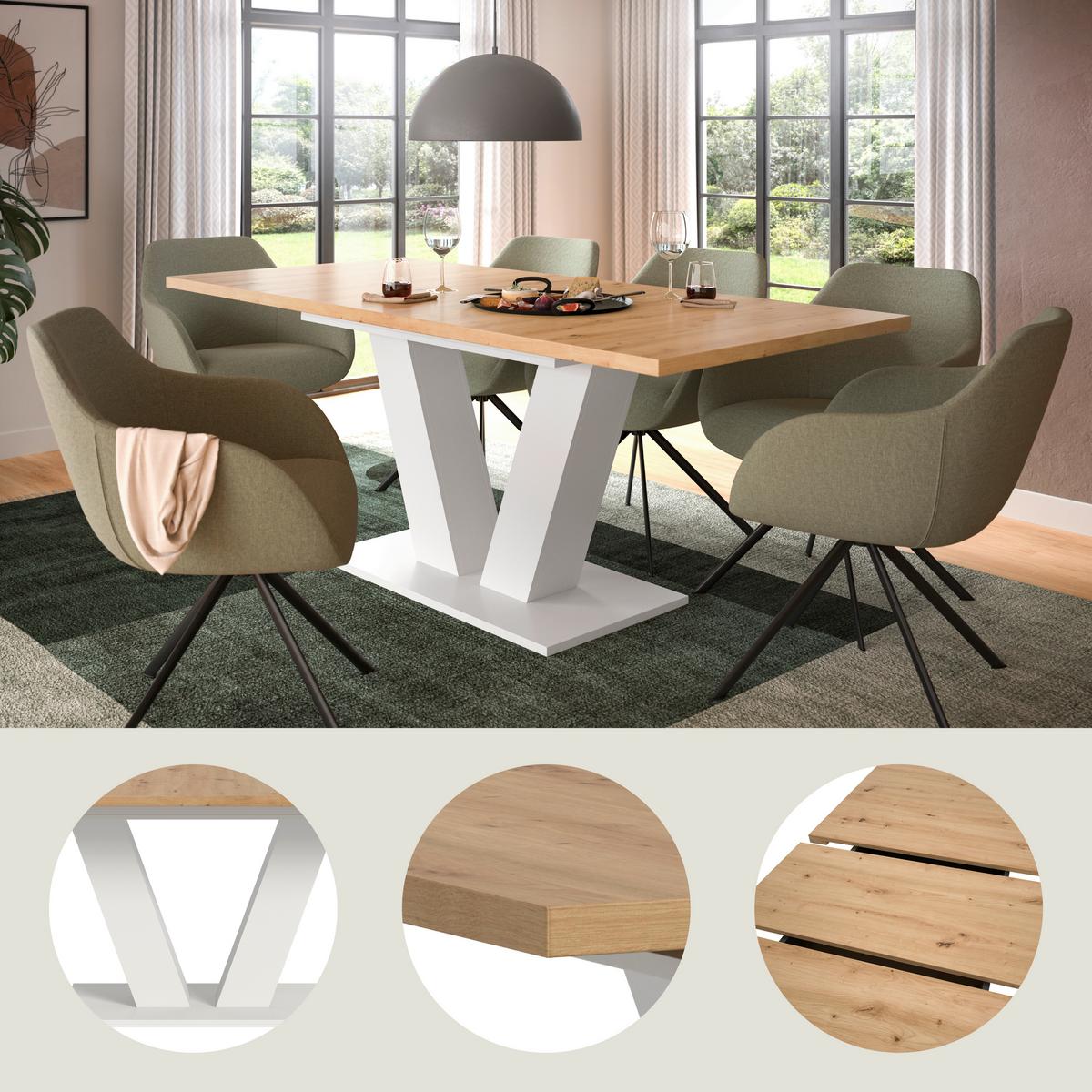 Ausziehtisch Marlon 150 Az Artisan Dekor/Weiß B:150-190cm - Weiß/Eiche Artisan, Trend, Holzwerkstoff (150-190/90/76cm) - MID.YOU