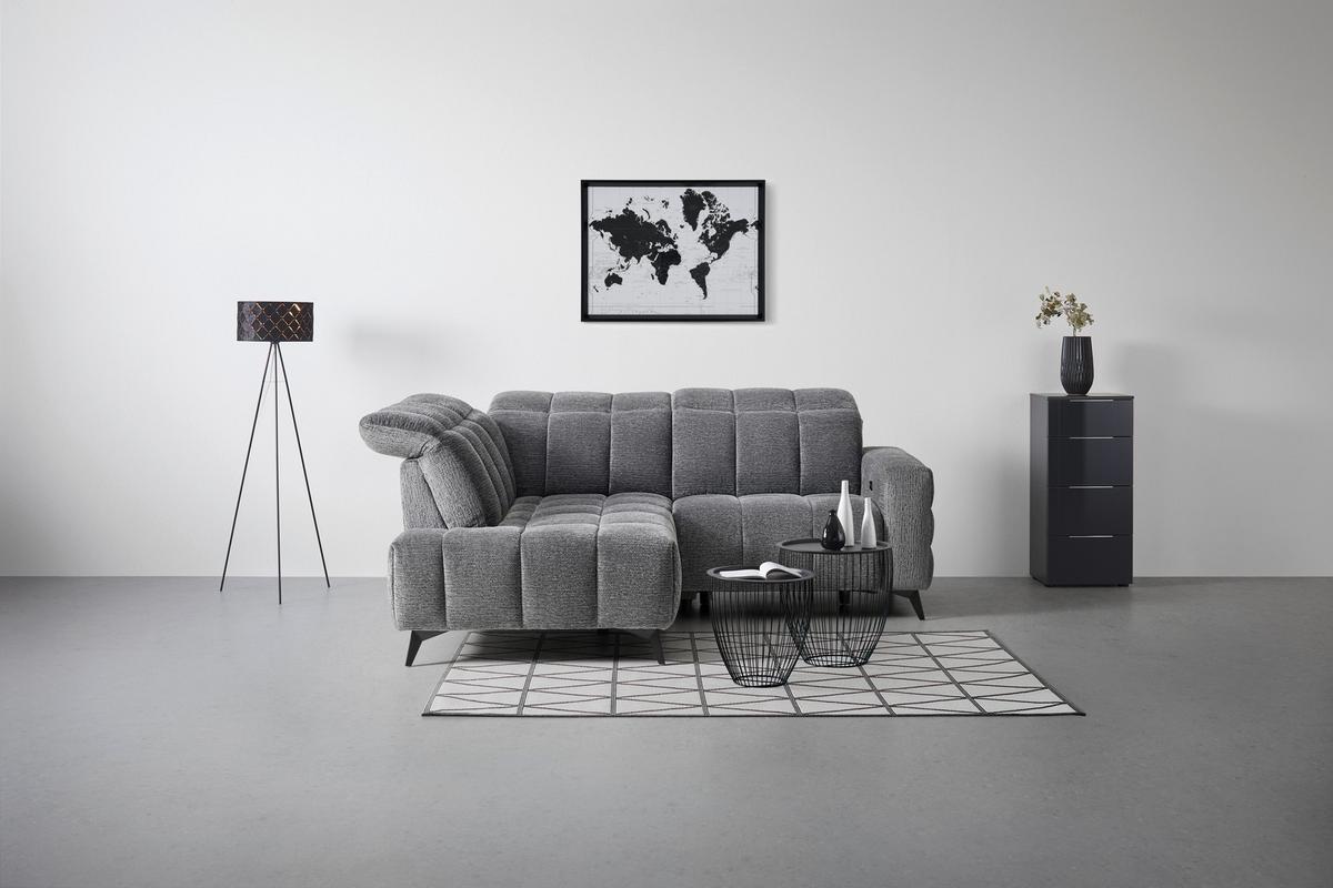 Rohová sedačka PARIS, levá, tmavě šedá, el.relax.funkce - černá/tmavě šedá, Konvenční, kov/dřevo (182/215cm) - Mömax