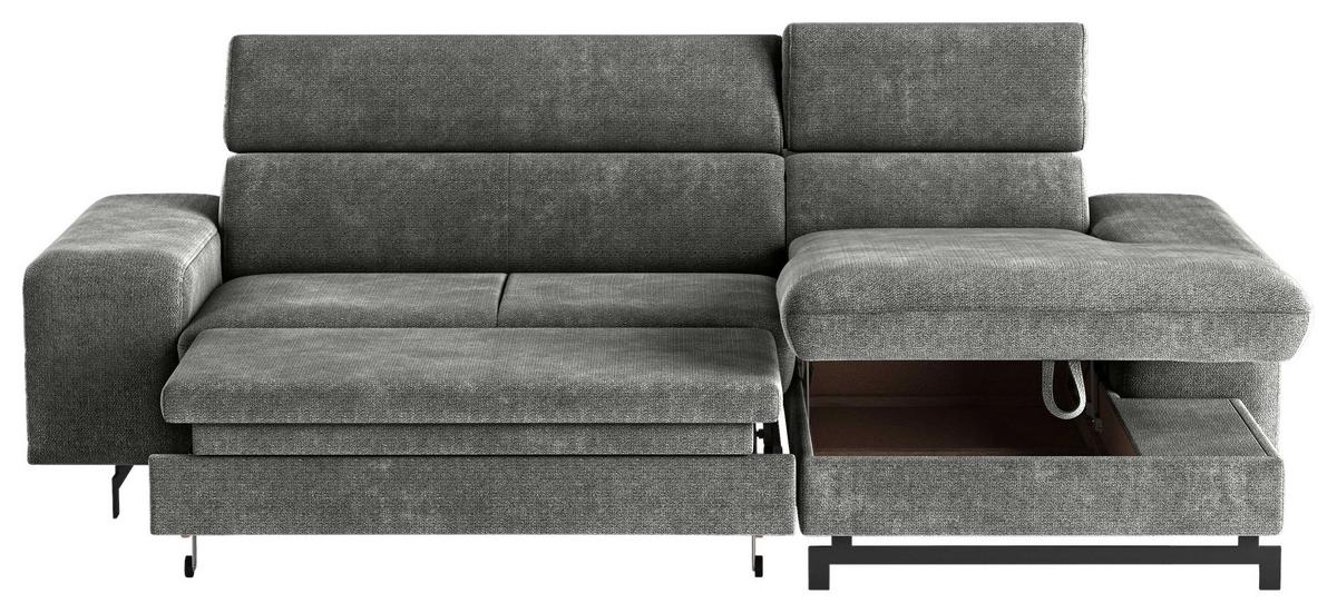 Ecksofa Mit Bettkasten Emma Grau 267x165 Cm - Schwarz/Grau, Textil (267/165cm) - MID.YOU