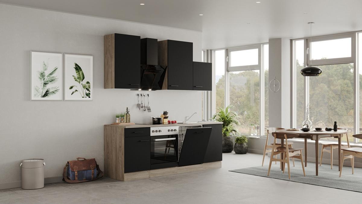 Küchenblock Capri Eiche/schwarz B: 220 Cm - Eichefarben/Schwarz, MODERN, Holzwerkstoff (220cm) - FlexWell