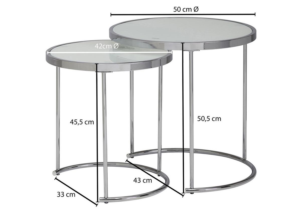 Beistelltisch 2er-Set Mit Glasplatte Weiß + Chrom - Chromfarben/Weiß, Design, Glas/Metall (50/50/50,5cm) - MID.YOU