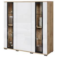 Kommode Caro Eiche Wotan/weiß Hg B: 120 Cm - Weiß Hochglanz/Eiche Wotan, Design, Glas/Holzwerkstoff (120/121,9/39,5cm) - Livetastic