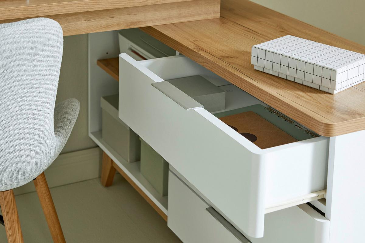 Eckschreibtisch Libre D 240 E - Eichefarben/Weiß, KONVENTIONELL, Holzwerkstoff (140/118/76cm) - Livetastic