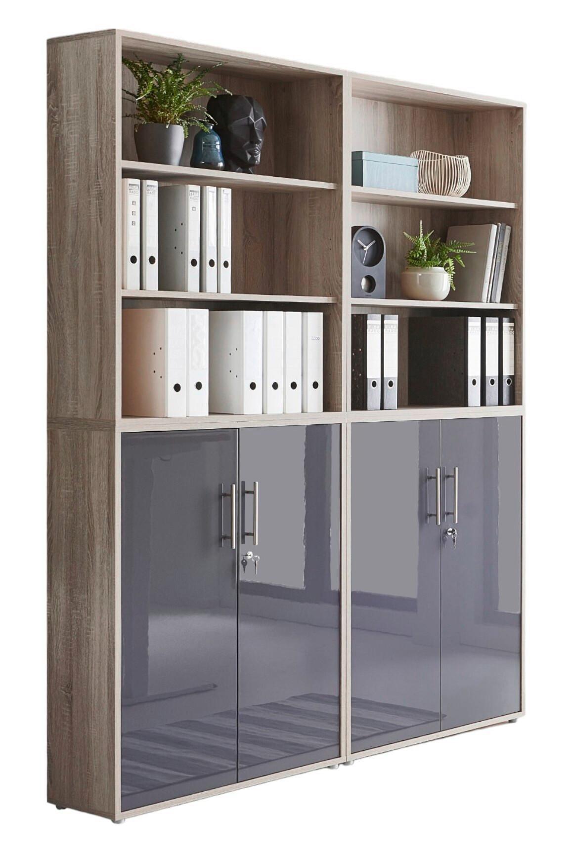 Office Edition B:169cm Sonoma Eiche/Anthrazit - Anthrazit Hochglanz/Sonoma Eiche, MODERN, Holzwerkstoff (168,8/227,2/33cm) - MID.YOU