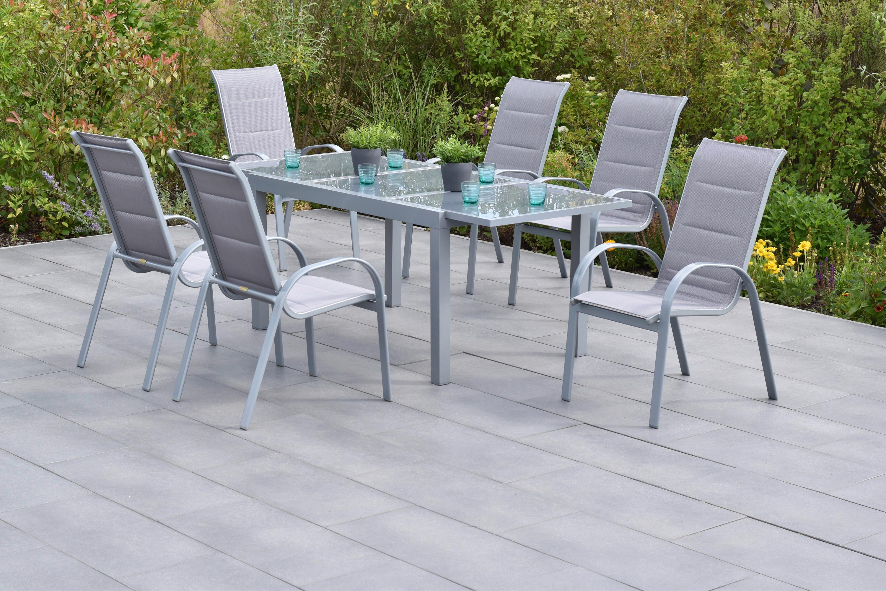 Gartenmöbel Set 7-Tlg Amalfi Di Lusso Metall/Textil - Silberfarben/Braun, MODERN, Textil/Metall - Gardenson
