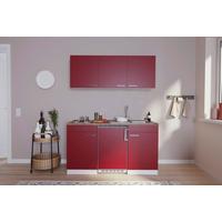 Miniküche Economy mit Geräten 150 cm Rot/ Nussbaum Dekor - Rot/Nussbaumfarben, Basics, Holzwerkstoff (150cm) - Respekta