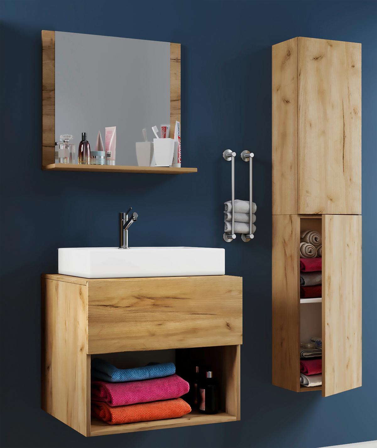 Badmöbel-set 4-tlg. Lendas B: 60 Cm Honig-Eiche Dekor - Honigeiche/Weiß, MODERN, Keramik/Holzwerkstoff (93/64,2/51,4cm) - MID.YOU