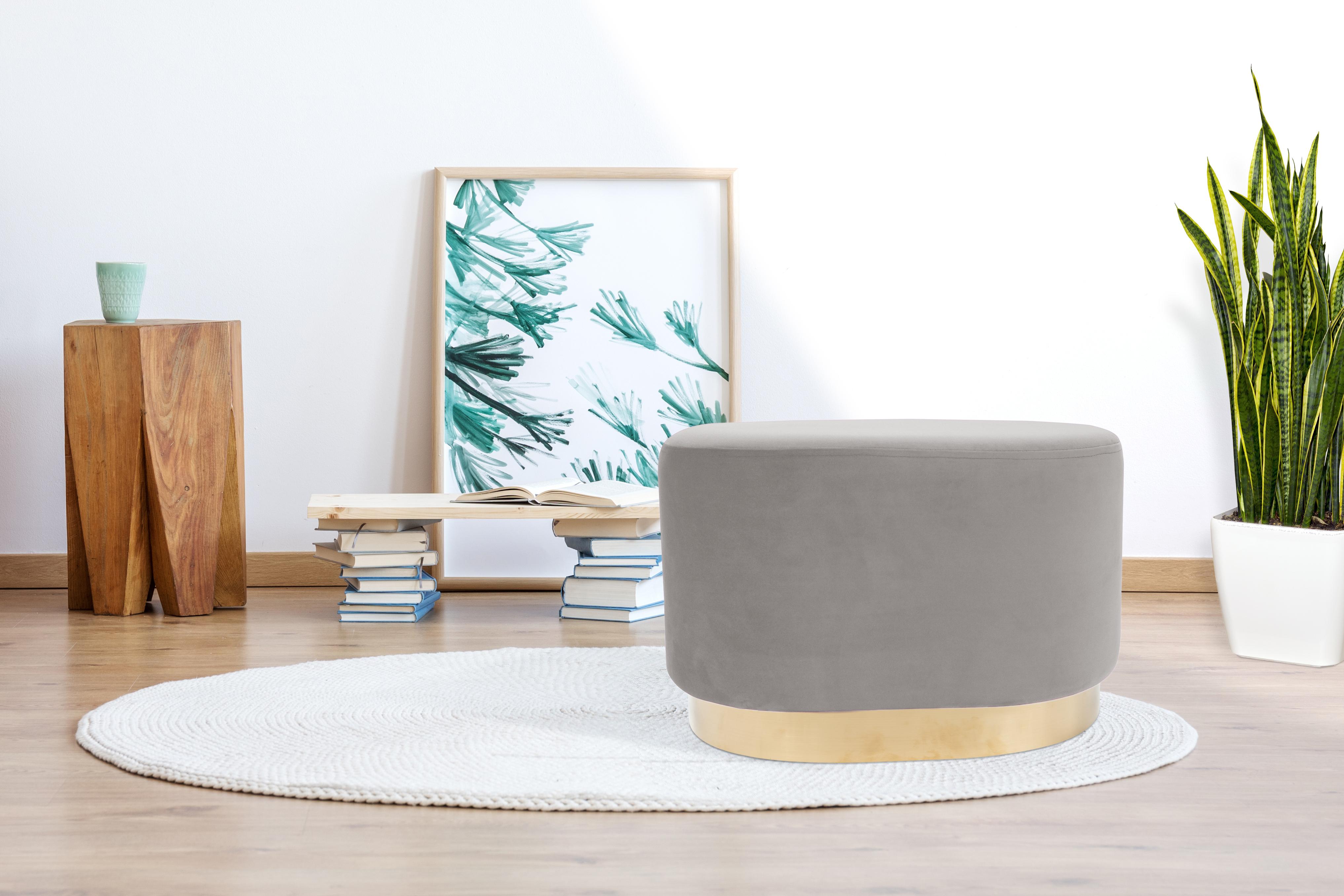 Pouf Samt Grau/Goldfarben BxHxT: 35,5x43x55 cm - Hellbraun/Goldfarben, Basics, Holz/Holzwerkstoff (35,5/43/55cm) - Kayoom