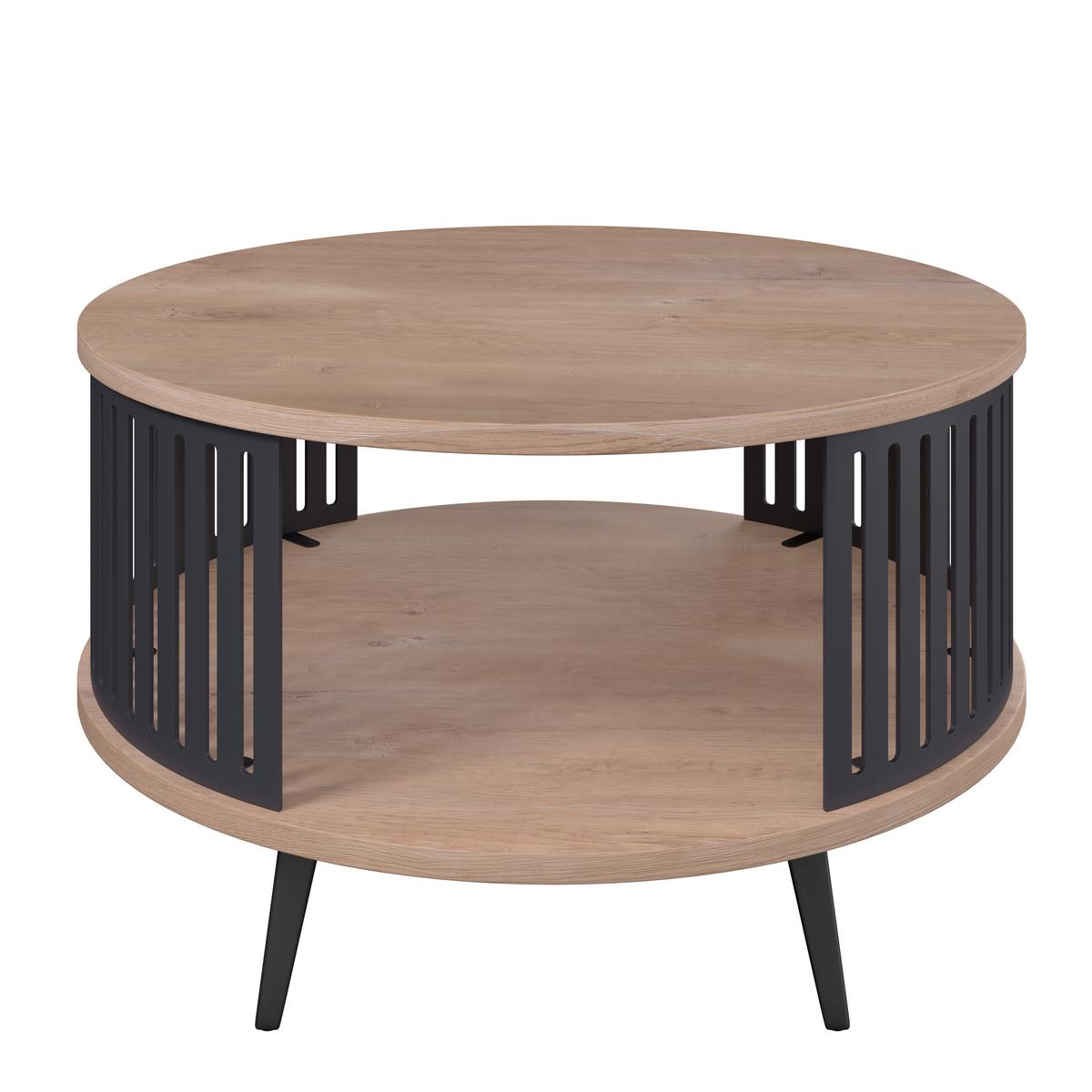 Couchtisch Santiago Rund MDF Eiche, B: 75 cm - Eichefarben/Schwarz, MODERN, Holzwerkstoff/Metall (75/44/75cm)