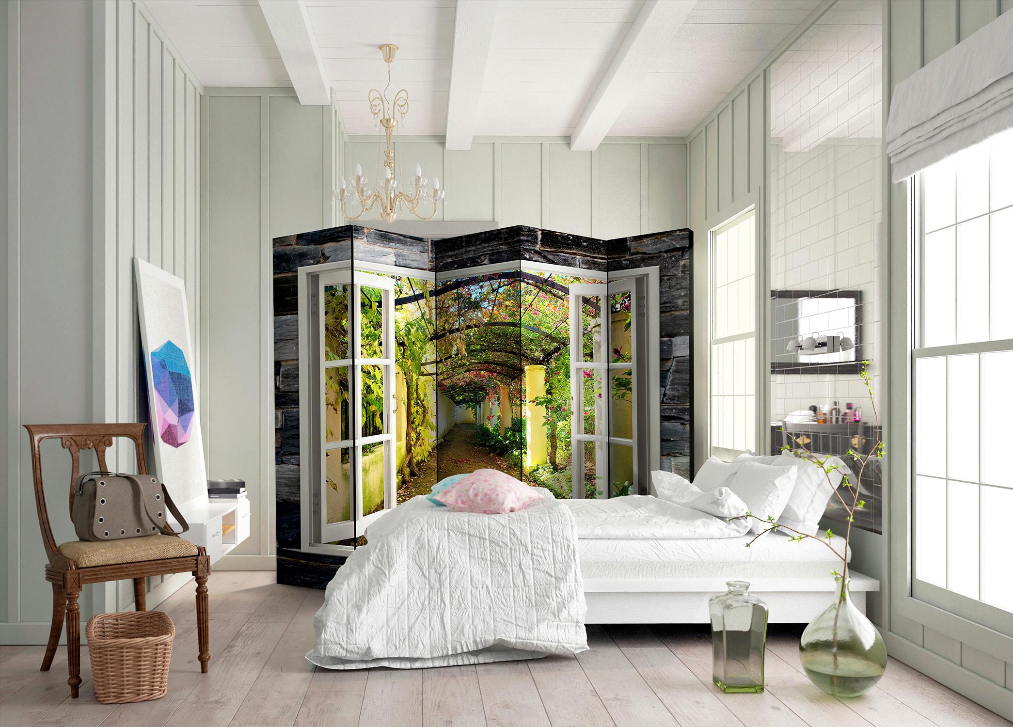 Paravent Weiß Hellgrün B: 225 cm - Weiß/Hellgrün, Basics, Holz/Textil (225/172/3cm) - artgeist