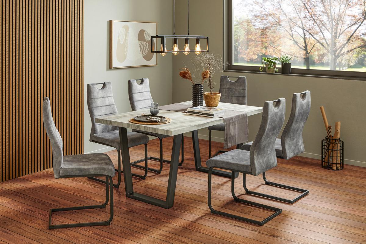 Essgruppe Melbourne 7-tlg. Metall/textil/holzwerkstoff - Schwarz/Grau, MODERN, Holzwerkstoff/Textil (160/75/90cm) - Nedis SmartLife
