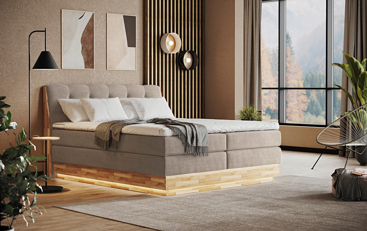 Boxspringbett Boxspring Bed Melissa - Creme/Schwarz, Natur, Textil (160/200cm)