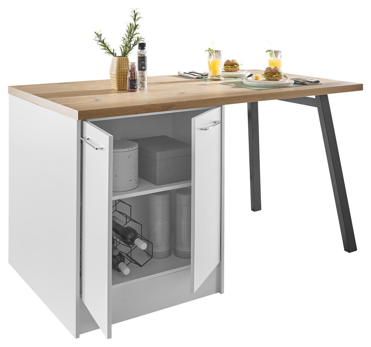 Kuchyňský ostrůvek TURIN šířka cca 150 cm - bílá/barvy chromu, Trend, kov/kompozitní dřevo (150/91/90cm) - MID.YOU