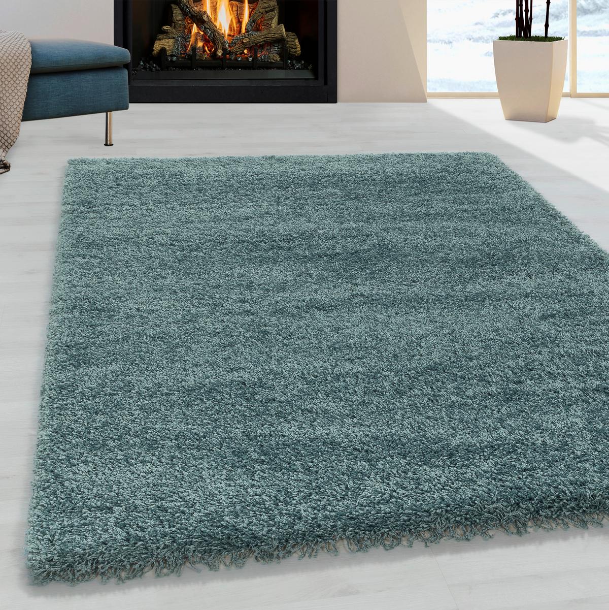 Hochflor Teppich Hellblau Naturfaser Sydney 100x200 Cm - Hellblau, Basics, Textil (100/200cm)