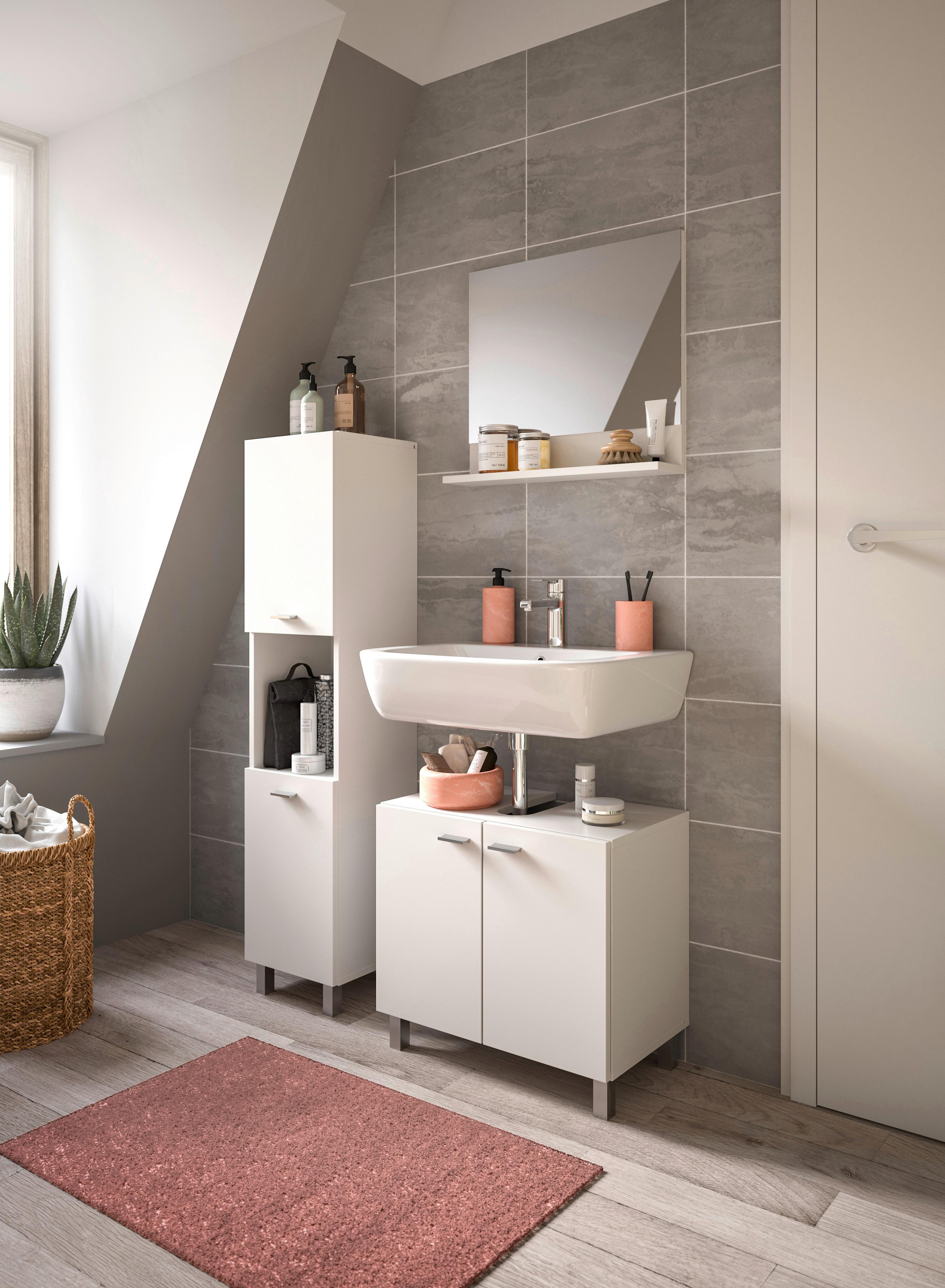 Badezimmer Boston Weiß B: 87 cm - Silberfarben/Weiß, MODERN, Glas/Holzwerkstoff (87cm) - MID.YOU