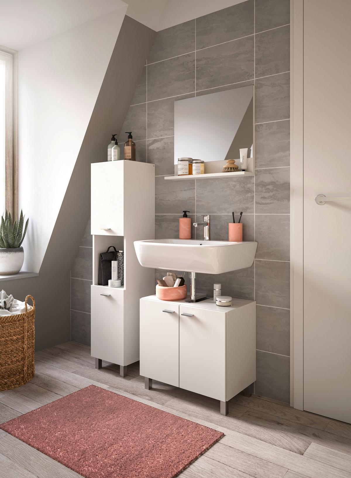 Badezimmer Boston Weiß B: 87 cm - Silberfarben/Weiß, MODERN, Glas/Holzwerkstoff (87cm) - MID.YOU
