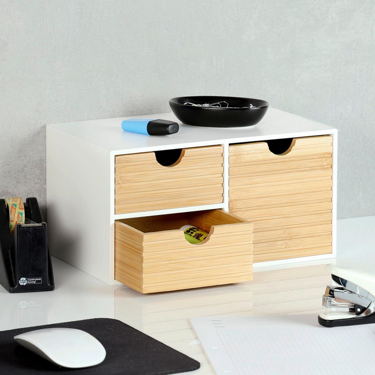 TISCHORGANIZER Bambus, Weiß/Naturfarben - Naturfarben/Weiß, Basics, Naturmaterialien/Holzwerkstoff (27/16/14cm) - Kesper