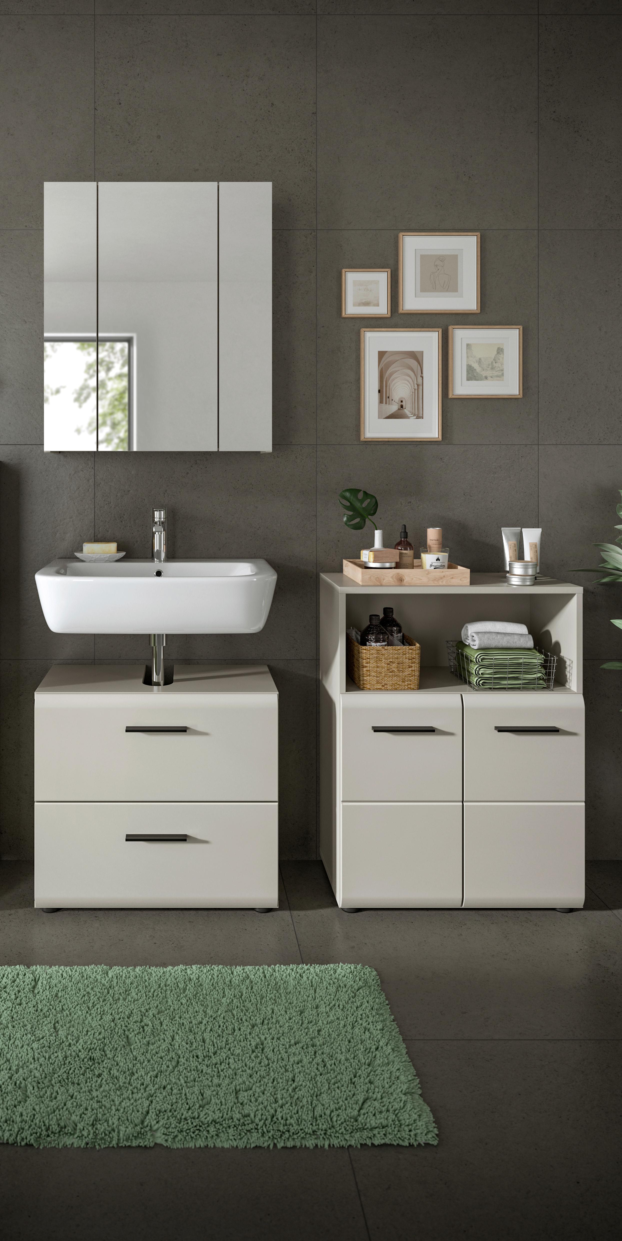 Badezimmer ICE Kaschmir B: 120 cm - Kaschmir/Schwarz, Trend, Glas/Holzwerkstoff (120cm) - MID.YOU