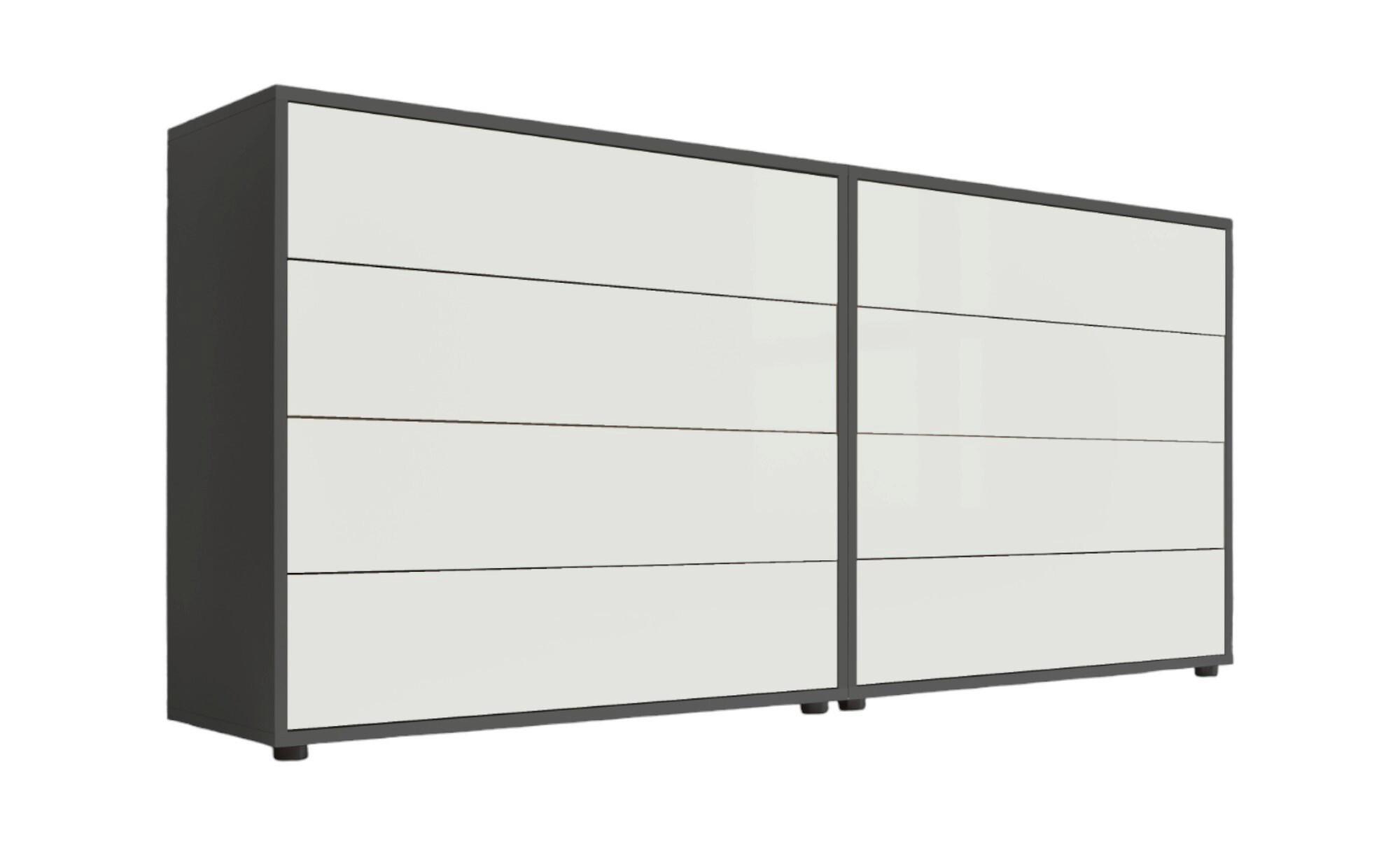 Sideboard Mailand 1 B: 158 cm Weiß - Weiß Hochglanz/Anthrazit, MODERN, Holzwerkstoff (158/73/33cm) - MID.YOU