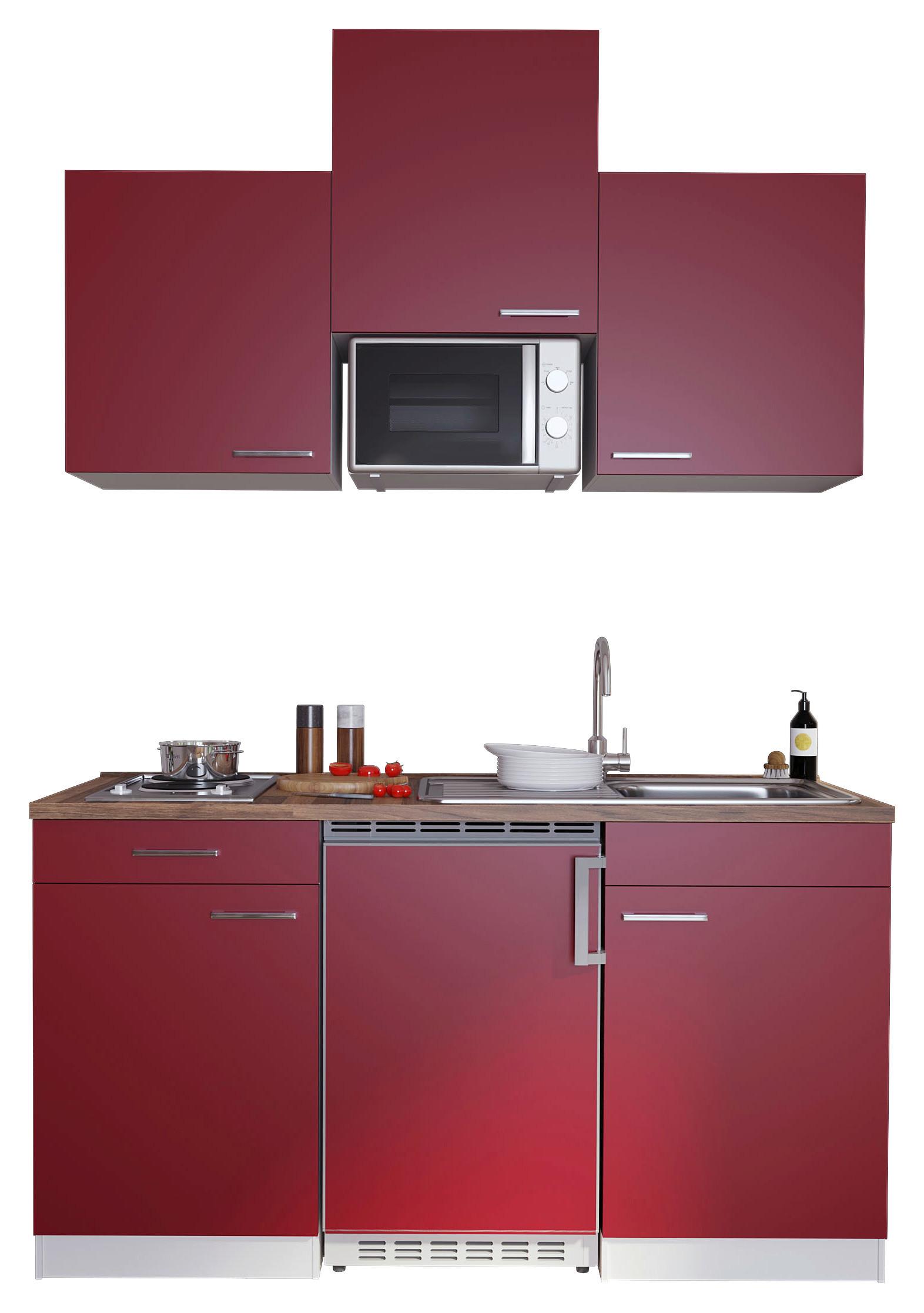 Miniküche Economy mit Geräten 150 cm Rot/ Nussbaum Dekor - Rot/Nussbaumfarben, Basics, Holzwerkstoff (150/200/60cm) - Respekta