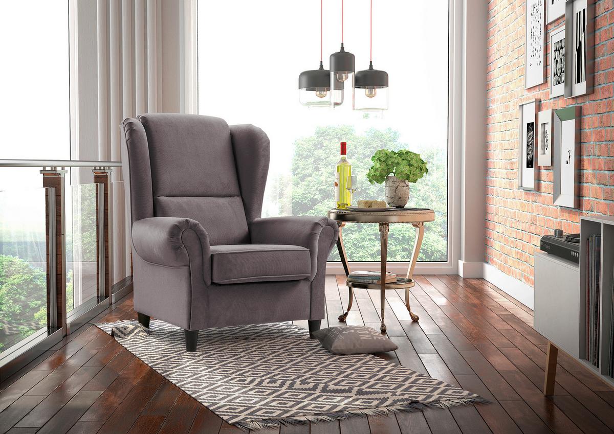 Ohrensessel Baron Dunkelgrau B: 94 cm - Dunkelgrau/Schwarz, Design, Textil (94/112/92cm) - MID.YOU