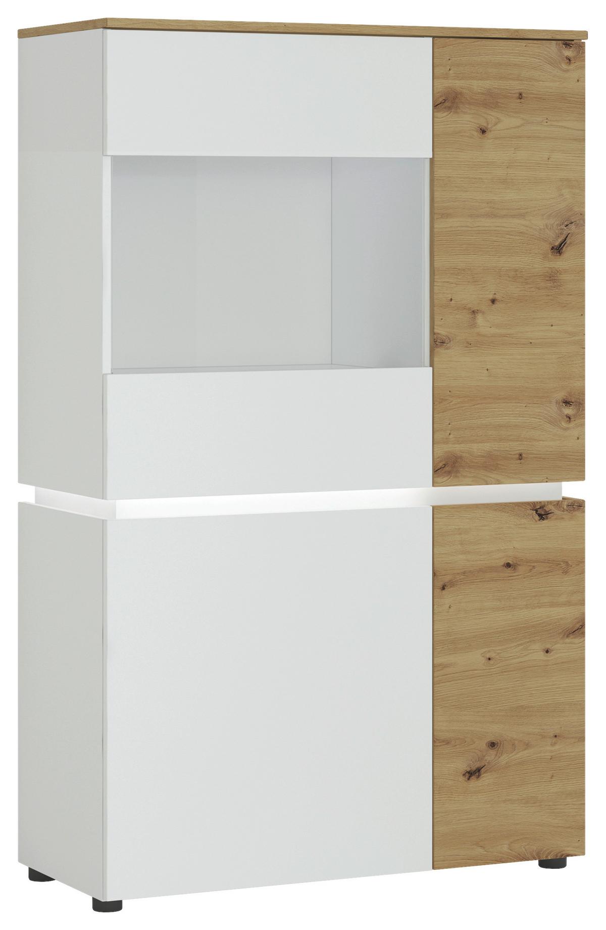 Vitrine Luci Weiß Eiche Artisan/Weiß B: 90,4 cm - Weiß/Eiche Artisan, Trend, Glas/Holzwerkstoff (90,4/146/40cm) - MID.YOU