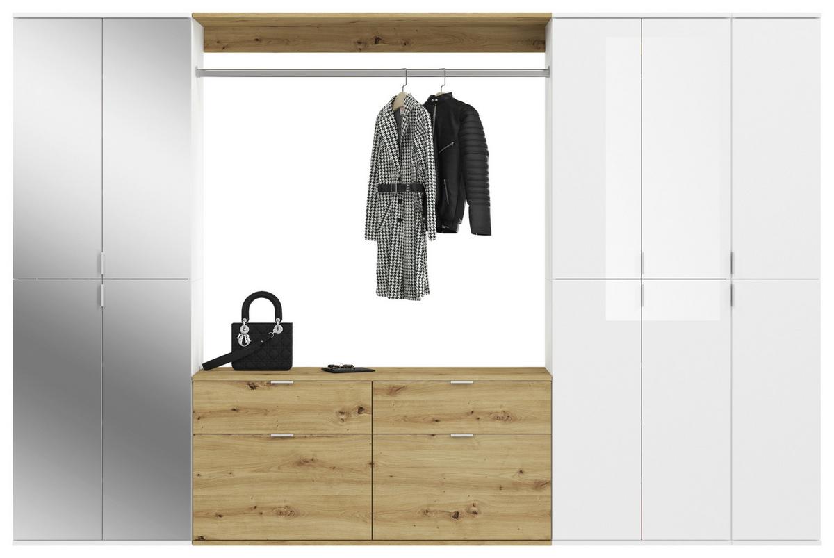 Garderobe Projekt X 4-Teilig Weiß/Eiche Artisan B: 273 cm - Weiß Hochglanz, KONVENTIONELL, Glas/Holzwerkstoff (273/193/34cm) - MID.YOU