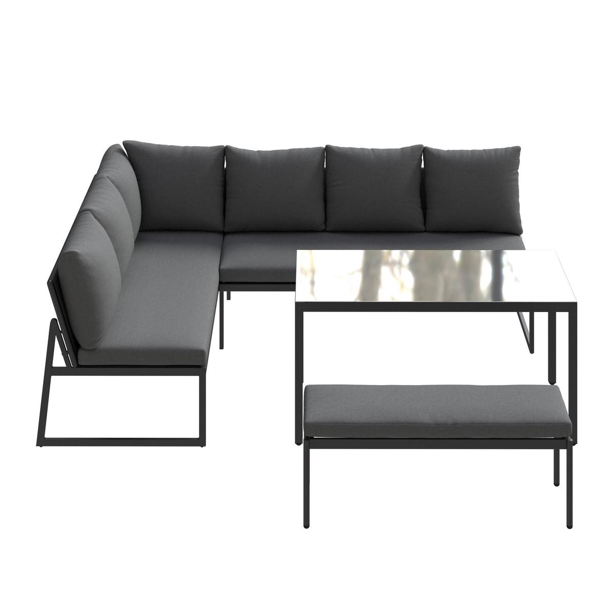 Loungegarnitur Kaunas - Dunkelgrau/Anthrazit, MODERN, Glas/Textil (183/241cm) - Beldano