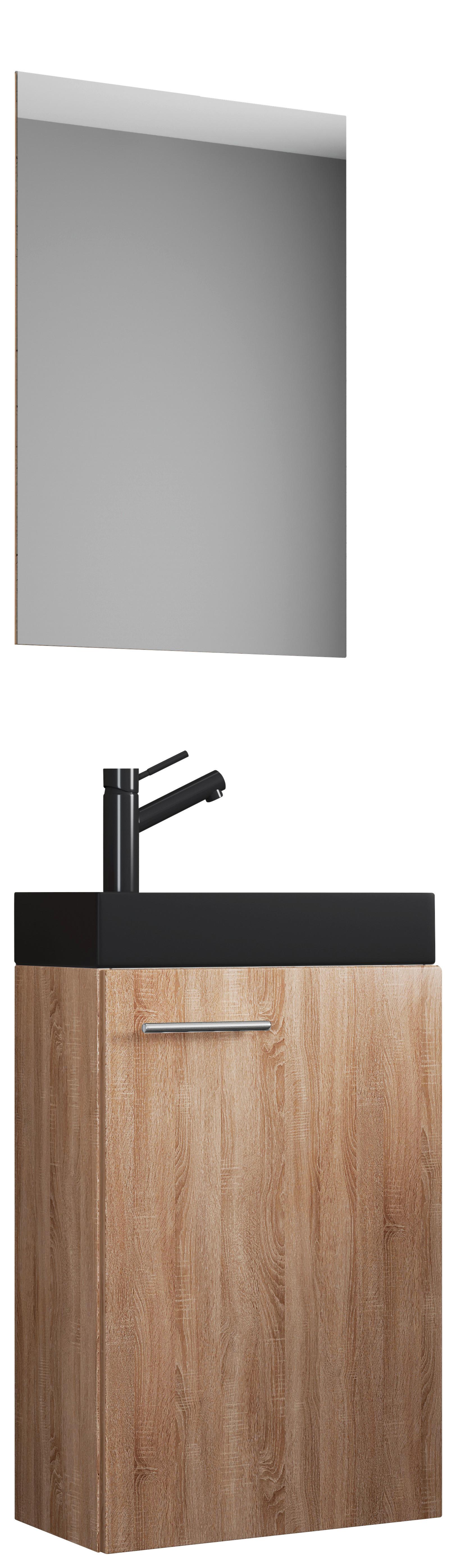 Gästebad Slito Bl - Schwarz/Sonoma Eiche, MODERN, Glas/Keramik (41cm) - MID.YOU